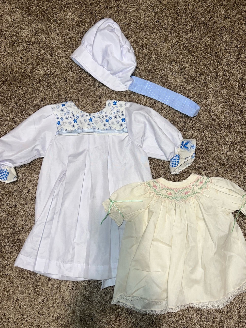 Vintage Baby Girls' Smocked Handmade Dresses Bonnet Cottage Core